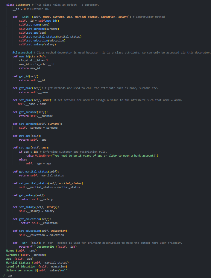 Customer Class Screenshot
