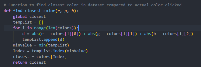 Find Closest Color Function