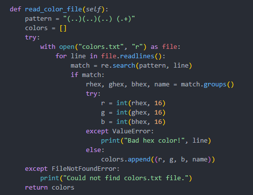 Read Color File Function - ColorTool.py