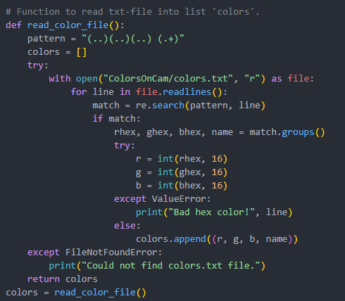 Read Color File Function - ColorsOnCam.py